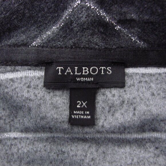 Talbots Gray Velvet Tunic Top Luxe Cowl Neck Silver Metallic Stripe Plus Size 2X - Picture 3 of 12
